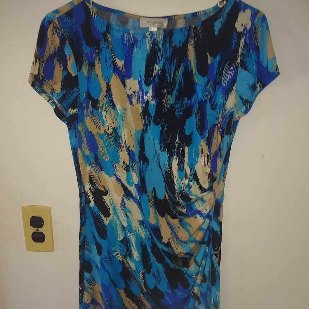 Multi color side reached jersey dress just above knee length